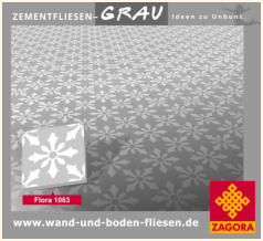 Zementfliesen-GRAU • ZAGORA • Motiv Flora grau weiß