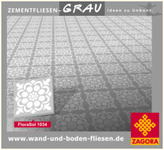 Zementfliesen-GRAU • ZAGORA • Motiv FloraSol grau weiß