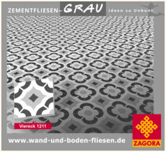 Zementfliesen-GRAU • ZAGORA • Motiv Vierecj weiß grau schwarz